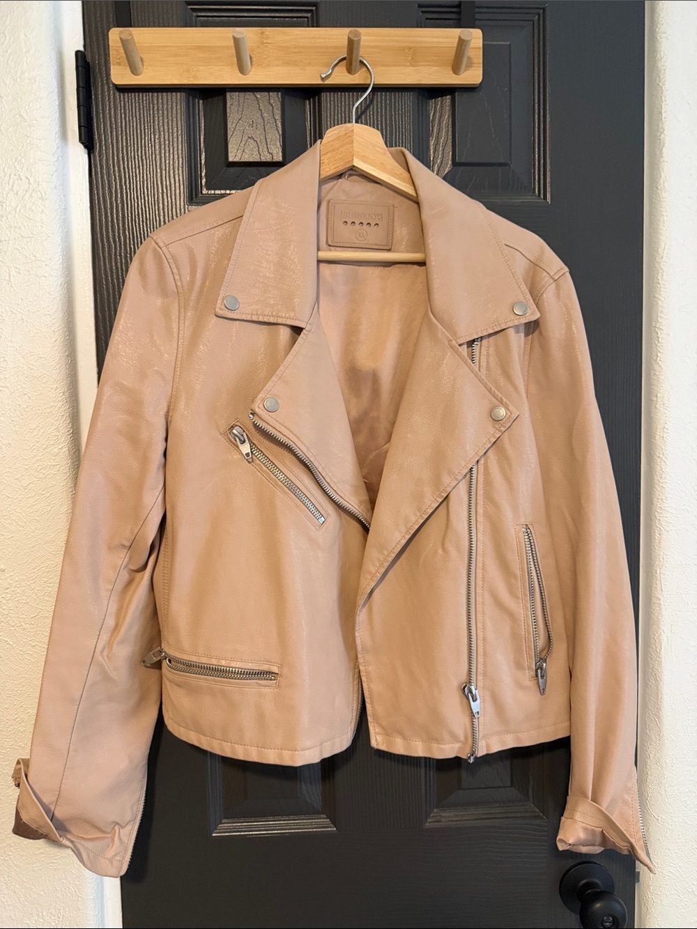 Blank NYC Blush Beige Leather Moto Jacket